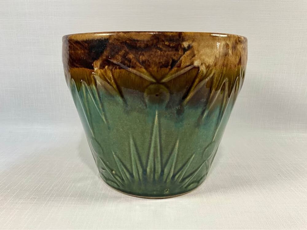 Robinson Ransbottom RRP Sun and Moon Green & Brown Pottery Glazed Planter VTG